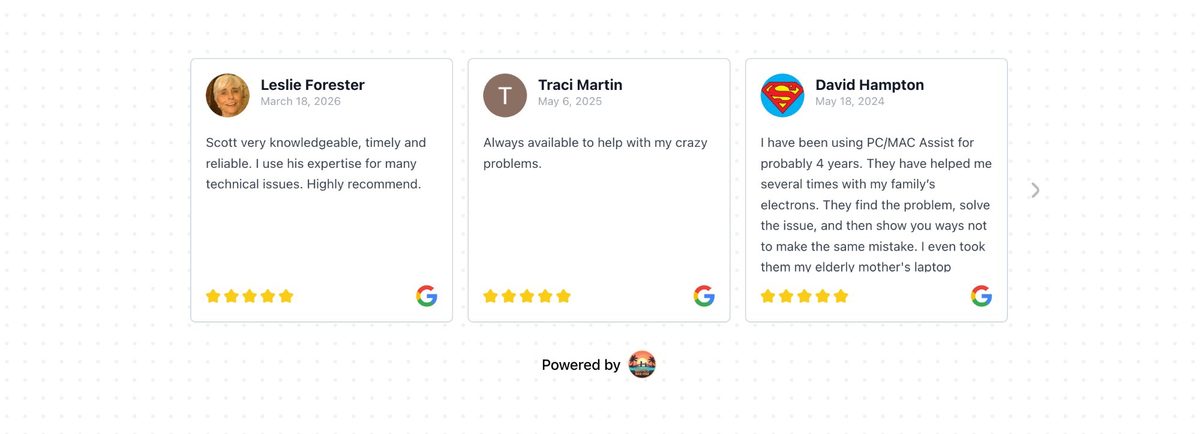 Widgets page showing review carousel with real customer reviews